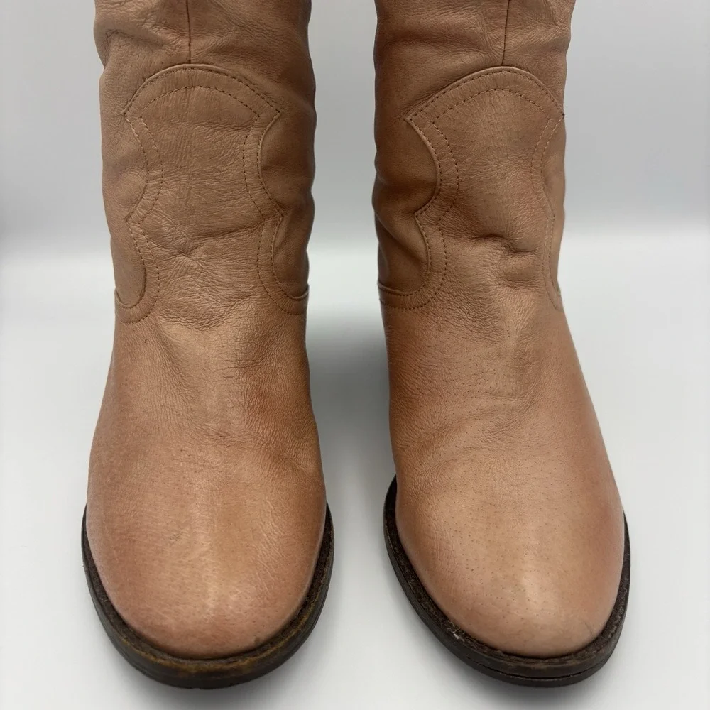 Naughty Monkey Knee-High Tall Boots Women's 6 Light Tan Leather NMW1267251 EUC
